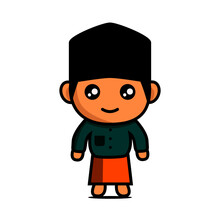Vector Illustration Of Cartoon Fat Boy Wearing Black Cap