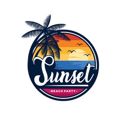 Wall Mural - Sunset, Summer beach logo Design