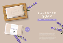 Lavender Soap Vector Realistic. Natural Product Placement Mock Up. 3d Illustrations