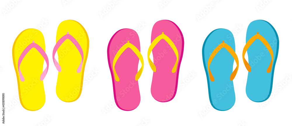 summer slippers, flip flops set vector illustration isolated Stock ...