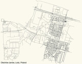 Fototapeta Miasta - Black simple detailed street roads map on vintage beige background of the quarter Olechów-Janów district of Lodz, Poland