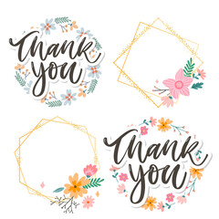 Sticker - Cute Thank You Script Card Flowers Letter text