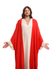 Wall Mural - Jesus Christ with outstretched arms on white background