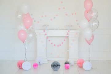 Wall Mural - One year party decoration for baby girl