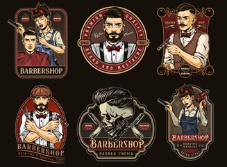 Canvas Print - Colorful vintage barbershop labels set