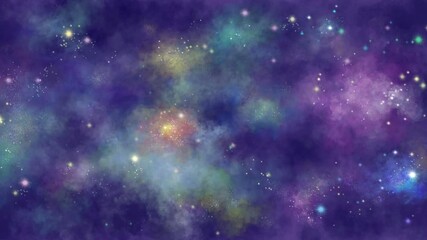 Wall Mural - flight through space between stars and galaxies