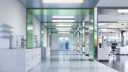 Laboratory interior with lab equipment. 3d illustration