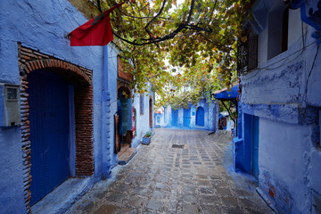 Travel by .Morocco. Street in medina of blue town Chefchaouen.