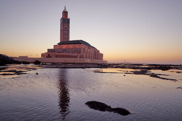 Wall Mural - Travel by Morocco. Hassan II Mosque during the sunset in Casablanca.