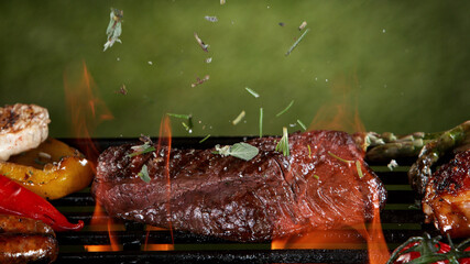 Wall Mural - Assorted delicious grilled meat with vegetable