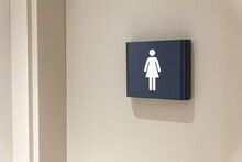 Toilet, Wc Icon, Square White And Dark Blue Sign On Restroom Door