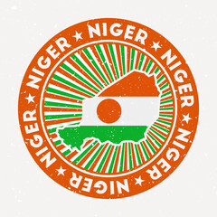 Wall Mural - Niger round stamp. Logo of country with flag. Vintage badge with circular text and stars, vector illustration.