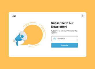 UI design website banner template of email marketing with megaphone for subscribe to newsletter