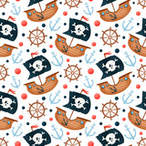 Fototapeta Pokój dzieciecy - Cute cartoon pirates ship seamless pattern