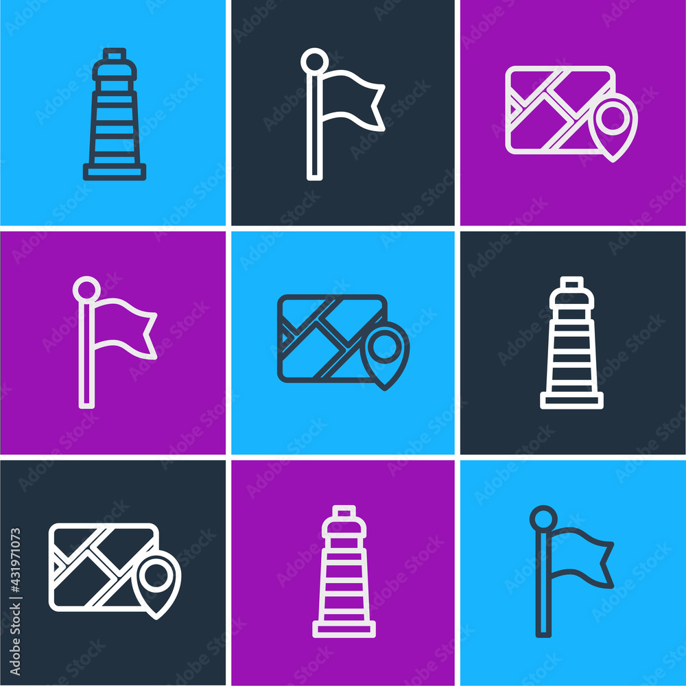 Set line Lighthouse, Infographic of city map navigation and Location ...
