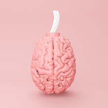 Three Dimensional Render Of Human Brain Shaped Like Bomb With Fuse
