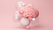 © George J/Westend61 - Three dimensional render of human brain floating amid various bubbles