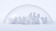 © George J/Westend61 - White three dimensional render of glass dome covering diorama of city downtown