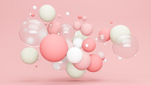 Three Dimensional Render Of Pastel Colored Bubbles Floating Against Pink Background