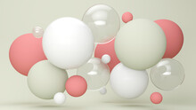 Three Dimensional Render Of Pastel Colored Bubbles Floating Against Green Background
