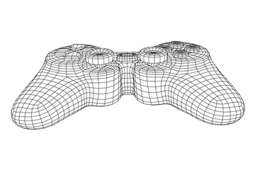 Game controller or gamepad for videogames. Wireframe low poly mesh vector illustration.