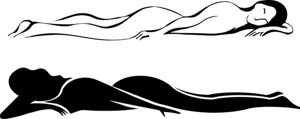 Two women lying down. Ink illustration for logo or branding