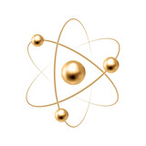 Fototapeta  - Gold atom isolated on white background. Realistic golden molecule sign. Science symbol. Vector illustration.