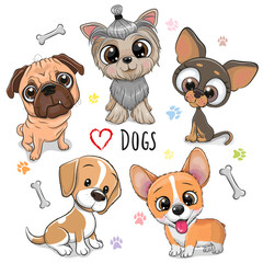 Wall Mural - cute cartoon dogs isolated on a white background