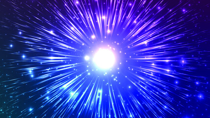 Wall Mural - Vector illustration of faster than light (FTL) interstellar or intergalactic travel. Speed of light and hyperspace.