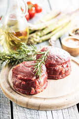 Wall Mural - The raw beef meat steak on cutting board.