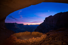 Color Greeting Night. In An Ancient And Remote Place In Canyonlands National Park, The Sun Had Long Set.