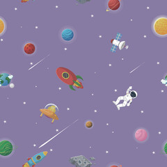 Wall Mural - astronaut with rocket and alien in the open space