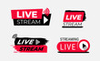 Live streaming. Set of vector symbols and buttons of live streaming, broadcasting, online stream and live performances. the buttons are made with a brush strokes. Black and red vector.