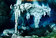 Spectacular View Of Grand Cenote. With His Fantastic Stalactites And Stalagmites.