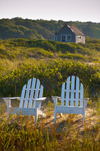 Adirondack Chairs On Lawn At Martha's Vineyard Near The Beach