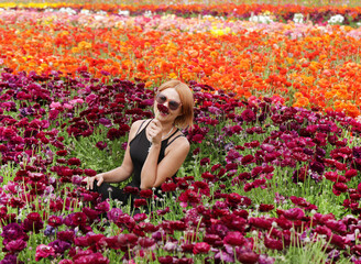 Wall Mural - girl in flower field 