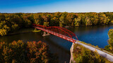 Fototapeta Łazienka - Aerial of Renovated Bonta Bridge Road Parker through truss bridge - Erie Canal - Autumn Scenery in New York