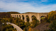 Aerial Of Historic Tunkhannock Railroad Viaduct - Autumn Colors - Pennsylvania