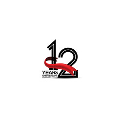 Wall Mural - 12 years anniversary logotype flat black color and red ribbon on white background can be use for company celebration, greeting card and invitation