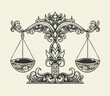 © Bayu - illustration vector antique libra scales ornament monochrome style