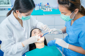 Wall Mural - Asian dental team providing oral treatment service in dental clinic.