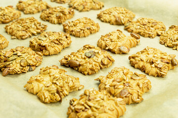 Homemade cookies with seeds and honey caramel