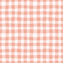 Check Pattern In Earthy Pink. Vector Seamless Repeat Of Hand Drawn Checked Gingham Design. Cute And Trendy Geometric Illustration.