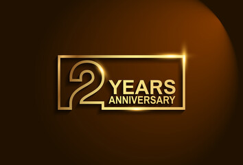 2 years anniversary golden design vector line style in square for template and company special celebration moment