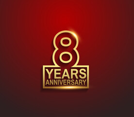 Wall Mural - 8 years golden anniversary line style isolated on red background can be use for template, greeting card and celebration event