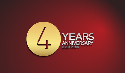 Wall Mural - 4 years anniversary logotype with golden circle on red background can be use for company celebration moment
