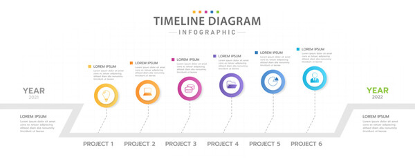 Infographic template for business. 6  modern Timeline diagram with project planner, presentation vector infographic.