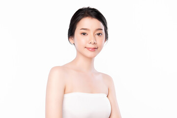 Wall Mural - Beautiful young asian woman with clean fresh skin on white background, Face care, Facial treatment, Cosmetology, beauty and spa, Asian women portrait