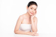 © kitthanes  - Beautiful young asian woman with clean fresh skin on white background, Face care, Facial treatment, Cosmetology, beauty and spa, Asian women portrait