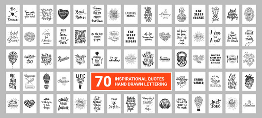 Sticker - Set of motivational and inspirational daily lettering quotes for posters, decoration, prints, t-shirt design, social media. Hand drawn typography. Handwritten slogans. Modern brush calligraphy.